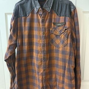 Harley-Davidson Brown and Gray Plaid Shirt
